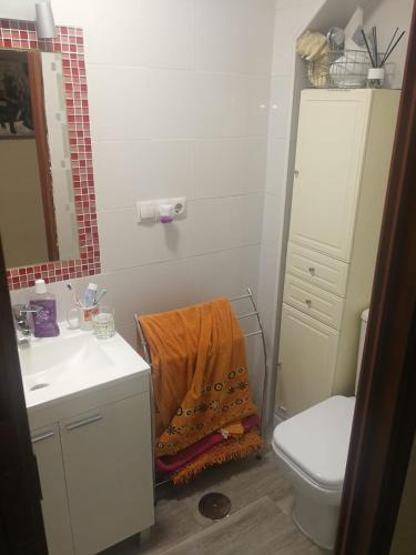 bagno con lavandino, servizi igienici e asciugamano di Habitacion en Castilleja de la Cuesta a Castilleja de la Cuesta