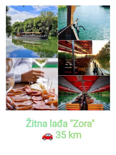 a collage of photos with food and a boat at Holiday house Panorama in Ozalj