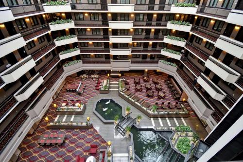 an aerial view of therium of a building at Embassy Suites by Hilton Dulles Airport in Herndon
