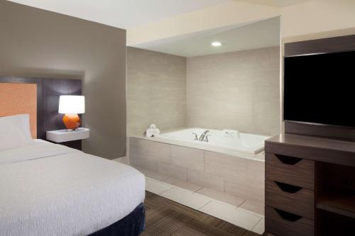 a hotel room with a bed and a tub and a television at Hampton Inn Charleston-Southridge in Charleston
