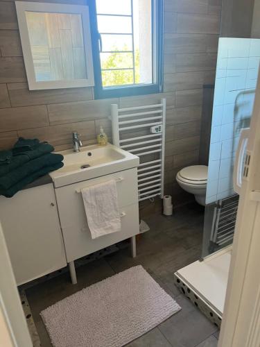 une salle de bain avec un lavabo et des toilettes dans l'établissement Studio meublé, à Les Plans