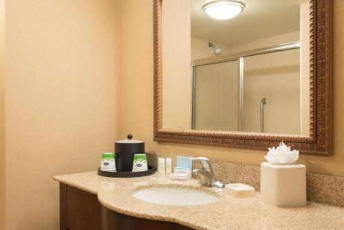 a bathroom with a sink and a mirror at Hampton Inn & Suites Bloomington-Normal in Normal