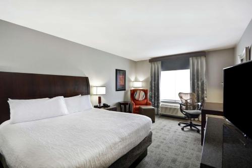 a hotel room with a bed and a desk and a chair at Hilton Garden Inn Toledo / Perrysburg in Perrysburg