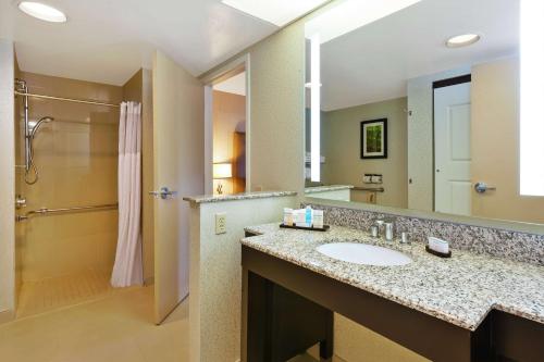 a bathroom with a sink and a shower at Embassy Suites by Hilton Auburn Hills in Auburn Hills