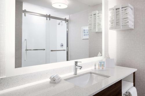 a white bathroom with a sink and a shower at Hampton Inn Richmond-SW Hull Street in Midlothian