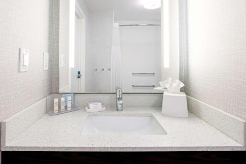 a white bathroom with a sink and a mirror at Hampton Inn Richmond-SW Hull Street in Midlothian