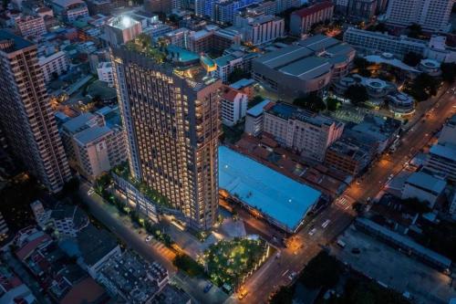 an overhead view of a city at night at Edge Seaside Luxury Stylish Condo steps away from beach in Pattaya Central