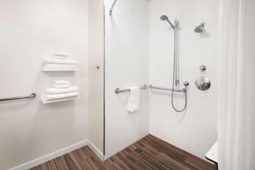 安納海姆的住宿－Hampton Inn & Suites Anaheim Garden Grove，带淋浴的浴室和玻璃门
