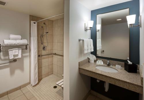 a bathroom with a sink and a shower at Hilton Garden Inn Tucson Airport in Tucson