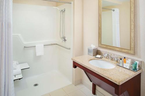 a bathroom with a sink and a tub and a shower at Hilton Providence in Providence