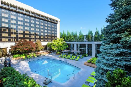 an overhead view of a swimming pool in a hotel at DoubleTree by Hilton Portland in Portland