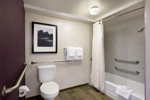 a bathroom with a toilet and a shower at Embassy Suites by Hilton Santa Ana Orange County Airport in Santa Ana