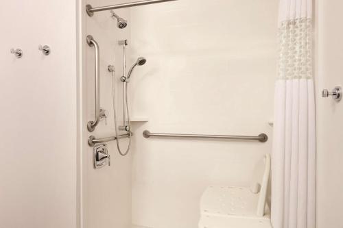 a white bathroom with a shower and a toilet at Hampton Inn Richmond/Ashland in Ashland
