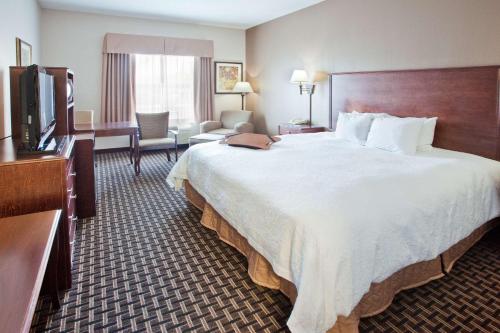 a hotel room with a large bed and a flat screen tv at Hampton Inn & Suites Oxford-Anniston in Oxford