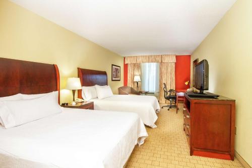 a hotel room with two beds and a television at Hilton Garden Inn Anderson in Anderson
