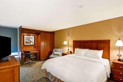 ein Hotelzimmer mit einem Bett und einem Flachbild-TV in der Unterkunft Hampton Inn Hendersonville in Hendersonville