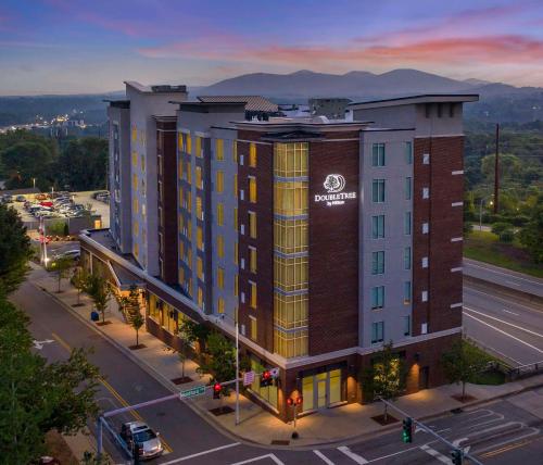 an aerial view of a hotel with a building at DoubleTree by Hilton Asheville Downtown in Asheville