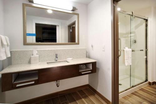 a bathroom with a sink and a shower at Hampton Inn & Suites By Hilton Baltimore/Aberdeen, Md in Aberdeen