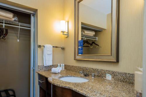 a bathroom with a sink and a mirror at Homewood Suites by Hilton Birmingham-SW-Riverchase-Galleria in Hoover