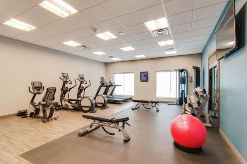 a gym with tread machines and a red ball in the middle at Hampton Inn & Suites by Hilton Nashville North Skyline in Nashville