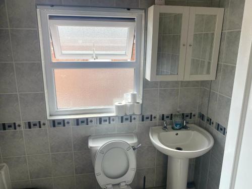 uma casa de banho com um WC e um lavatório em bnb em Belfast
