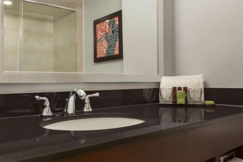 uma casa de banho com um lavatório e um espelho em Embassy Suites Baton Rouge em Baton Rouge