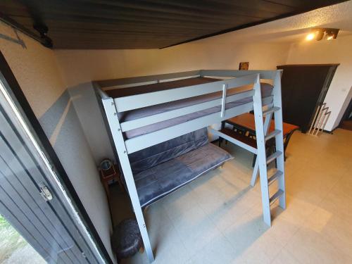 a bunk bed with a ladder in a room at Les saisies-gîte les carolos in Les Saisies