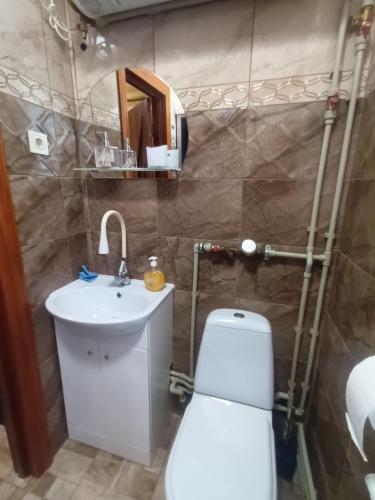 een badkamer met een toilet en een wastafel bij Dzīvoklis Tukuma centrā in Tukums