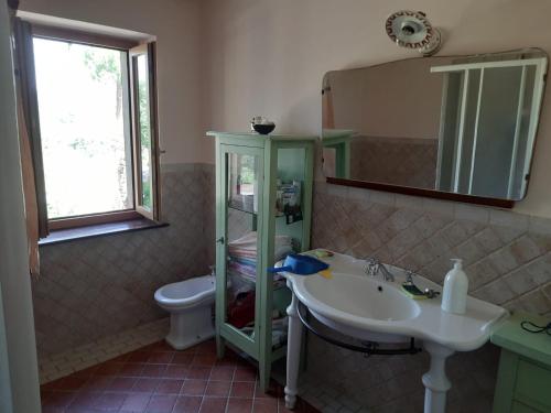 y baño con lavabo, aseo y espejo. en Il Casale, en Penna San Giovanni