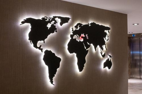 a map of the world on a wall at Orka Royal Hotel & Spa in Istanbul