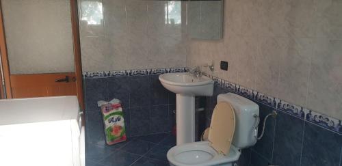 a bathroom with a toilet and a sink at Hills Villa in Vlorë