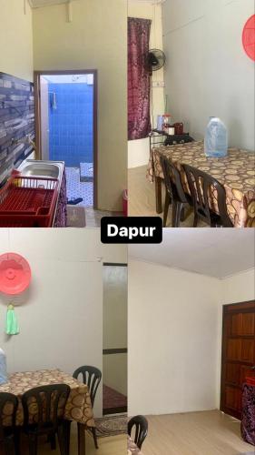 a room with a table and chairs and a room with a door at Tina Homestay Budget in Ketereh