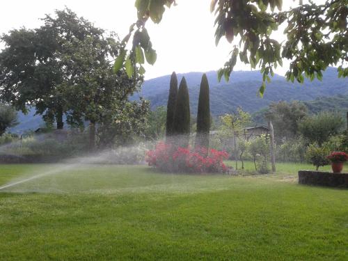 a garden with a sprinkler in the grass at Affittacamere Valnascosta in Faedis