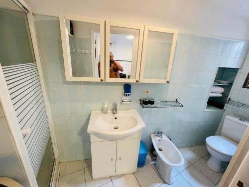y baño con lavabo y aseo. en Appartement duplex avec terrasse vue mer en Marsella