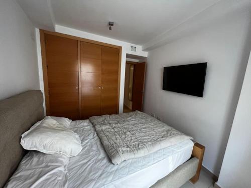 een slaapkamer met een bed en een tv aan de muur bij Old Town 1 Bedroom Hideaway in Alicante
