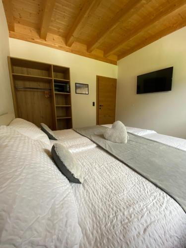 a bedroom with two beds and a flat screen tv at Apart Montis in See