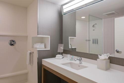 W łazience znajduje się umywalka i lustro. w obiekcie Courtyard by Marriott Hot Springs w mieście Hot Springs