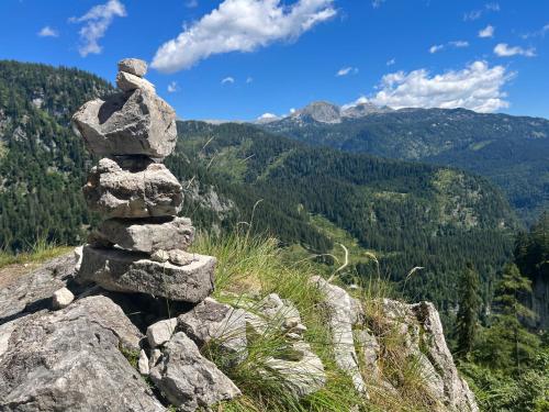 a stack of rocks sitting on top of a mountain at Haus Frey in Altaussee