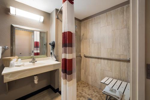 a bathroom with a sink and a mirror at Red Roof Inn Tucson North - Marana in Tucson