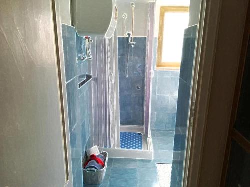 a bathroom with a shower with blue tile at SEGESTA - Le Bouquet in Salemi