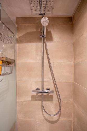 a shower with a shower head in a bathroom at Le Poirier de la Canette in Durbuy