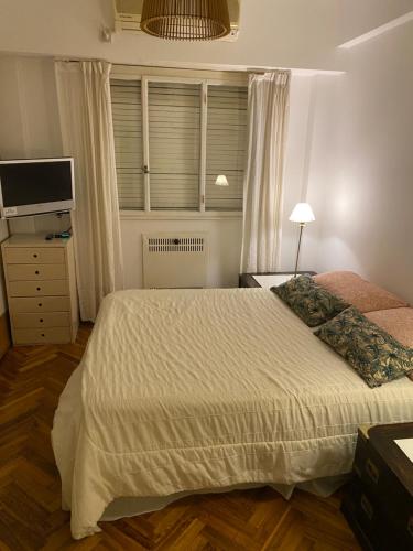 1 dormitorio con 1 cama grande y TV en Departamento en Recoleta en Buenos Aires