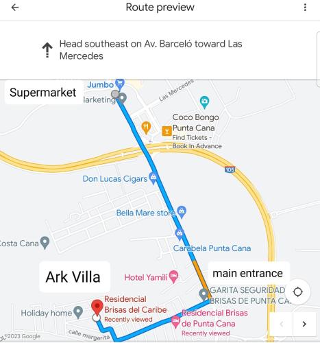 a map of the route for the akkinake freeway at Ark Villa in Punta Cana