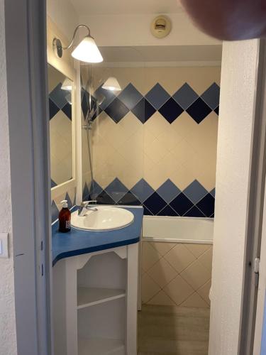 une salle de bain avec un lavabo et un miroir dans l'établissement magnifique studio 4 personne à deux pas de la plage, à Antibes