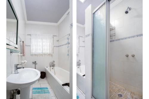 two images of a bathroom with a sink and a shower at Sue Casa 12 in Margate