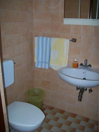 a bathroom with a toilet and a sink at Rooms MUDRAC in Senj