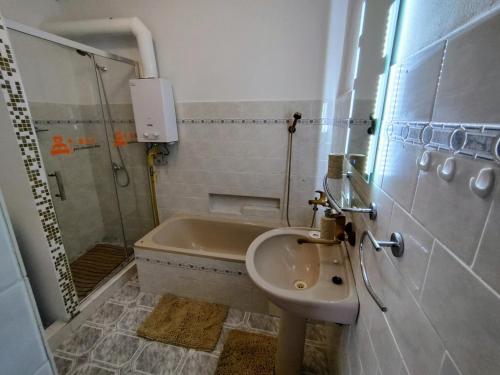 a bathroom with a sink and a shower and a tub at B & S prázdninový dům in Varnsdorf