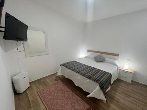 a bedroom with a bed and a flat screen tv at Loft Fontanales in Agua de Fontanales