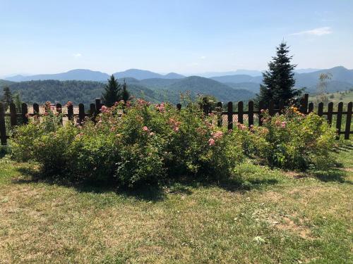 a wooden fence with flowers in a field at Casa Rural Mollo, Vall de Camprodon in Molló