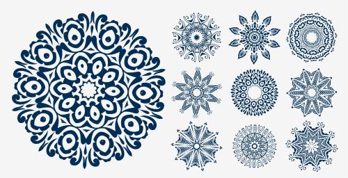a set of mandala vector patterns in blue and white at Fancy Chalet in Alexandria